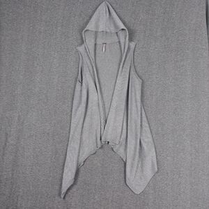 POOF WOMENS GRAY OPEN FRONT SHAWL COLLAR HOODED SLEEVELESS DRAPPED CARDIGAN S